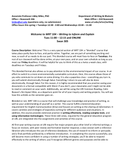 Welcome to WRT 104 – Writing to Inform and Explain Tues 11:00