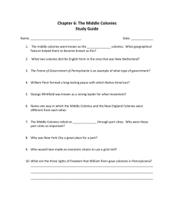 Chapter 6: The Middle Colonies Study Guide