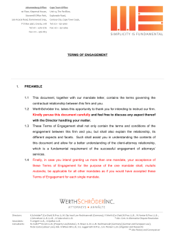 TERMS OF ENGAGEMENT 1. PREAMBLE 1.1 This document