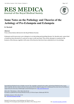 Some Notes on the Pathology and Theories of the Aetiology of Pre