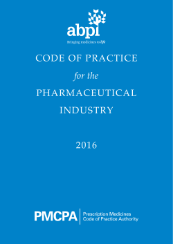 CODE OF PRACTICE for the PHARMACEUTICAL INDUSTRY 2016