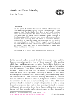Austin on Literal Meaning - KRITERION | Journal of Philosophy