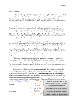 May 2015 Dear GT Scholars, I will be your GT English I teacher next