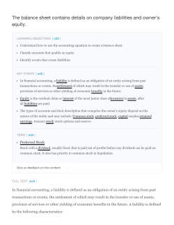 The balance sheet contains details on company liabilities