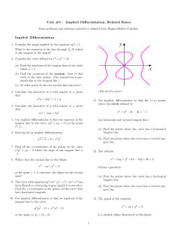 Unit #5 - Implicit Differentiation, Related Rates Implicit Differentiation