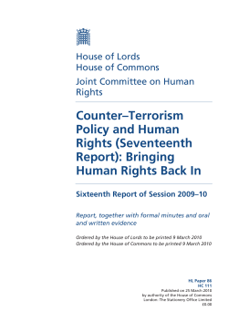 Counter&ndash;Terrorism Policy and Human Rights (Seventeenth Report
