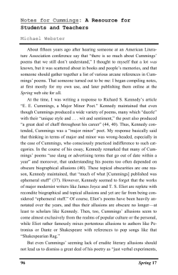 Notes for Cummings: A Resource for Students and Teachers
