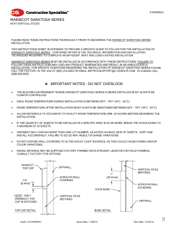 WAINSCOT SARATOGA SERIES IMPORTANT NOTES