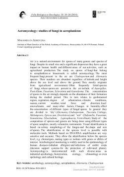 Aeromycology: studies of fungi in aeroplankton