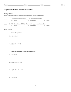 Algebra II-H Test Review 1-4 to 1-6