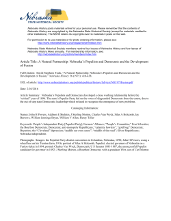 Nebraska`s Populists and Democrats and the Development of Fusion