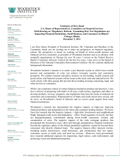 Testimony of Dory Rand before the U.S. House of Representatives