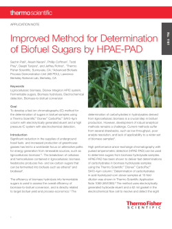 Improved Method for Determination of Biofuel Sugars by HPAE-PAD