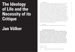The Ideology of Life and the Necessity of its Critique Jan V&ouml;lker