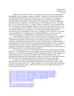 Mariah Forbes Assignment 10 11-4-13 Ralph Baer