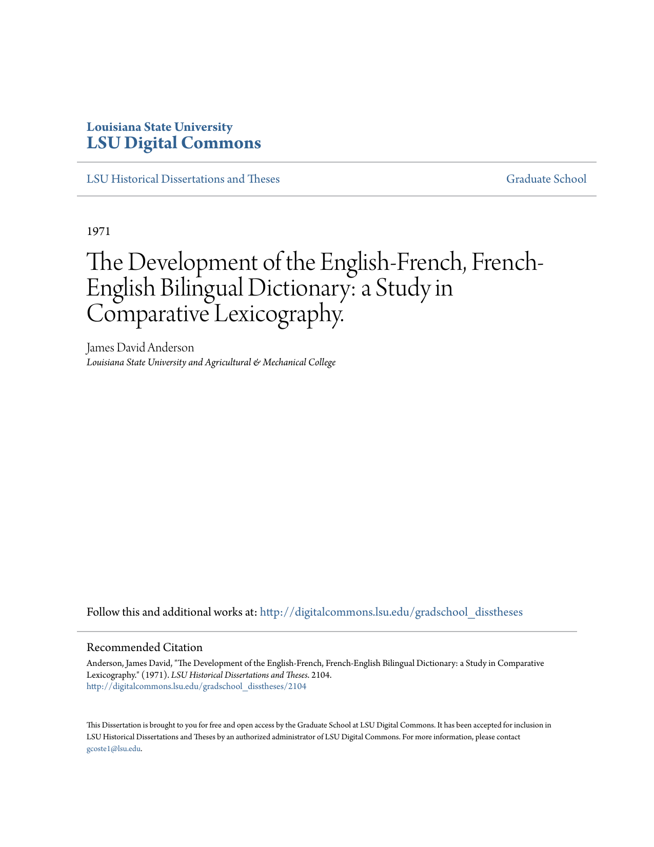 The Development Of The English French French