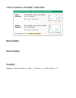 UNIT 6 LESSON 6: INVERSE VARIATION
