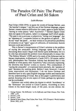 The Paradox Of Pain: The Poetry of Paul Celan and S6 Sakon