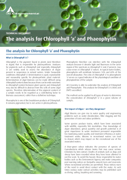The analysis for Chlorophyll `a` and Phaeophytin