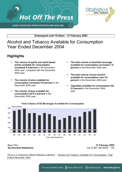 Alcohol and Tobacco Available for Consumption Year Ended