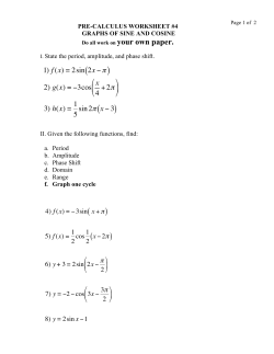 1) f(x) = 2sin 2x &minus;&pi; 2) g(x) = &minus;3cos x 4 +2&pi; 3) h(x) = 1 5 sin 2&pi; x &minus; 3