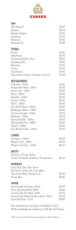 Gin Vodka Bottled Beers Ciders JuiCes Minerals Water