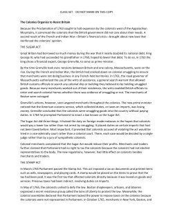 CLASS SET DO NOT MARK ON THIS COPY The Colonies Organize