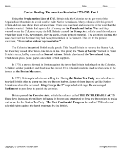 Content Reading: The American Revolution 1775-1783