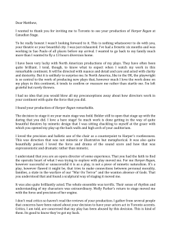 Dear Matthew, I wanted to thank you for inviting