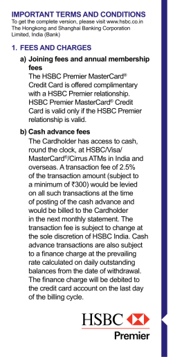IMPORTANT TERMS AND CONDITIONS 1. FEES AND CHARGES a