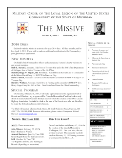 MOLLUS Missive February 2014 Michigan Commandery`s Newsletter