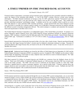 A TIMELY PRIMER ON FDIC INSURED BANK ACCOUNTS
