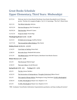 Great Books Schedule Upper Elementary, Third Years: Wednesdays