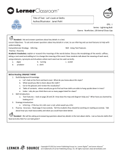 Title of Text: Let`s Look at Sloths Author/Illustrator