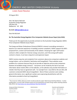 29 August 2011 Attn: Ms Dianne McGrath Australian Energy