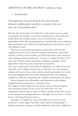 ARISTOTLE ON MELANCHOLY marlies ter borg 1. Introduction