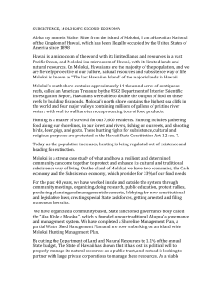 SUBSISTENCE, MOLOKAI`S SECOND ECONOMY Aloha my