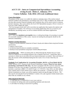 ACCT 133 &ndash; Intro to Computerized Spreadsheet