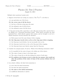 Physics 211 – Practice Exam 2 w Solutions (2011)