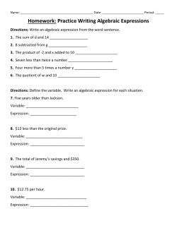 Practice Writing Algebraic Expressions