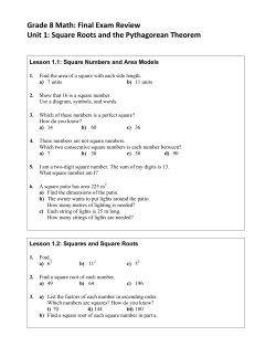 Grade 8 Math: Final Exam Review Unit 1: Square Roots and the