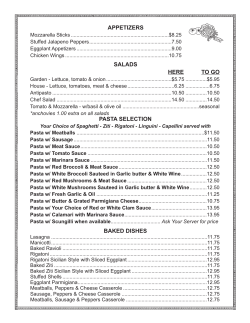 APPETIZERS SALADS HERE TO GO PASTA SELECTION BAKED