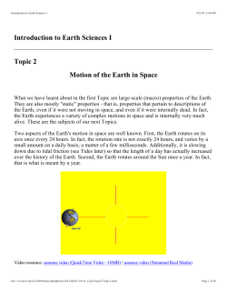 Introduction to Earth Sciences I Topic 2 Motion of the Earth in Space