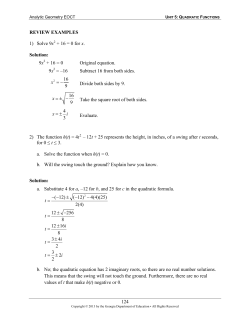 124 REVIEW EXAMPLES 1) Solve 9 x2 + 16 = 0 for x. Solution: 9x2