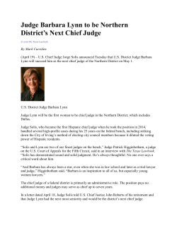 Judge Barbara Lynn to be Northern District`s Next Chief Judge