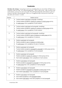 Paraphrasing Introduce the strategy: I am going to teach you