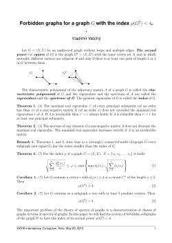 Forbidden graphs for a graph G with the index &rho;(G2) < 4.