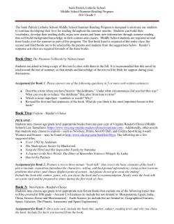 Saint Patrick Catholic School Middle School Summer Reading