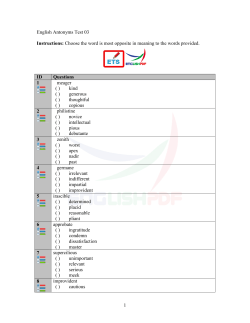 1 English Antonyms Test 03 Instructions: Choose the word is most