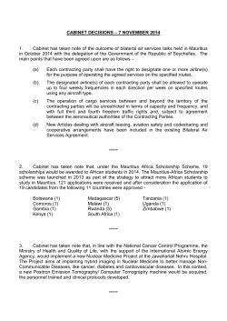 cabinet decisions &ndash; 7 november 2014